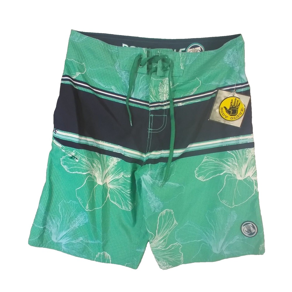 Body Glove Swim Trunks Mens 30 Green Floral Board Shorts Microfiber Pockets